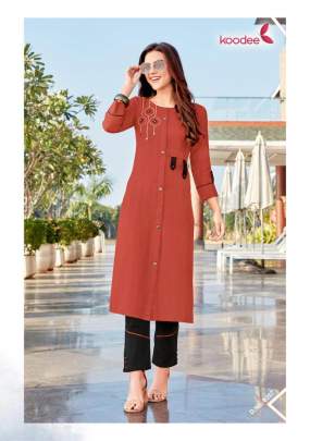 Koodee Kurti with Pant Heavy Rayon With Hand Work Catalogue Set