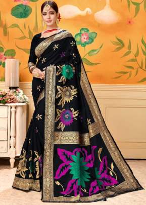LICHI SILK SAREE WITH SAUNDARYA BLACK COLOR FOR SPECIAL OCCATION