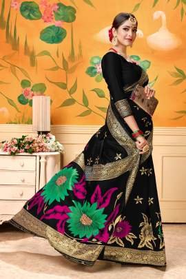 LICHI SILK SAREE WITH SAUNDARYA BLACK COLOR FOR SPECIAL OCCATION