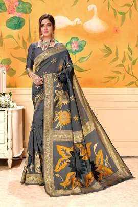 LICHI SILK SAREE WITH SAUNDARYA GREY COLOR FOR SPECIAL OCCATION