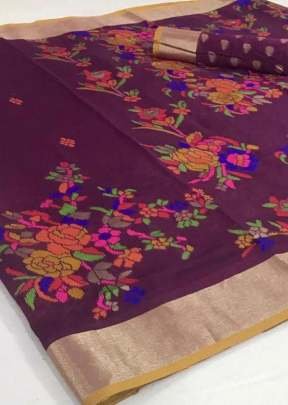Lavender Colour Pure Jamadani Weaving Saree With Zari Border