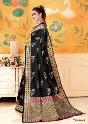 Lichi Silk Printed Saree  With Champion yogeshwari Black