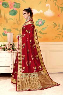 Lichi Silk Printed Saree  With Champion yogeshwari Red