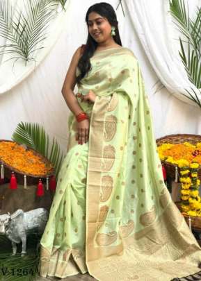 Light Green Karnika Saree In Banarasi Soft Silk