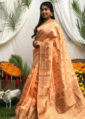 Light Orange Karnika Saree In Banarasi Soft Silk