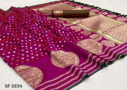 Pure Banarasi Soft Silk Rani Pink Saree By Surati Fabric