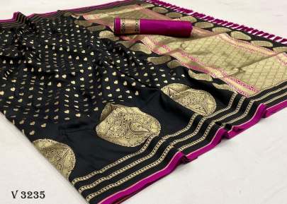  Pure Banarasi Soft Silk Black Saree By Surati Fabric