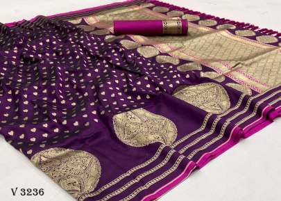 Pure Banarasi Soft Silk Wine Saree By Surati Fabric