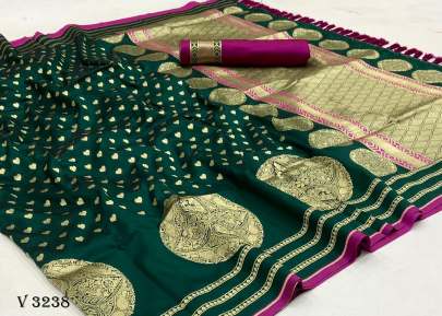 Pure Banarasi Soft Silk Green Saree By Surati Fabric