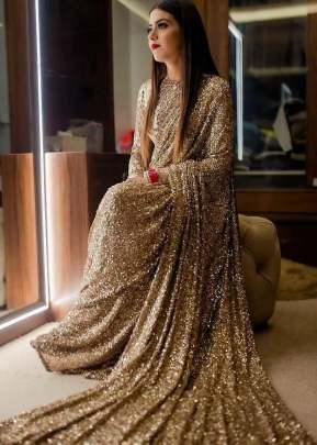 Looking beautiful Heavy sequence work golden Saree