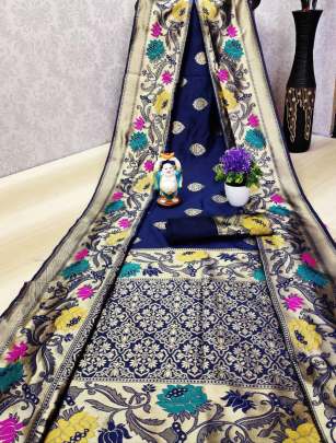 Lotus Multi Colour Flower Silk Saree