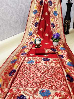 Lotus Multi Colour Flower Silk Saree