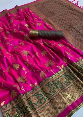 Lotus incredible weaved pure katan silk Dark PInk Color sarees