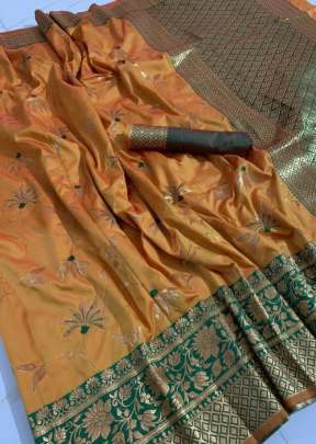 Lotus incredible weaved pure katan silk Light Orange Color sarees