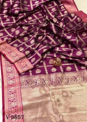 MEERA Banarasi Soft Lichi Silk Saree In Wine Color By Surati Fabric 