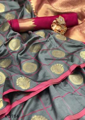 MONIKA Soft Silk Saree With Gold Zari Weaving In Grey Color By Surati Fabric
