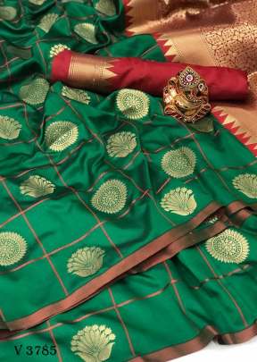 MONIKA Soft Silk Saree With Gold Zari Weaving In Green Color By Surati Fabric
