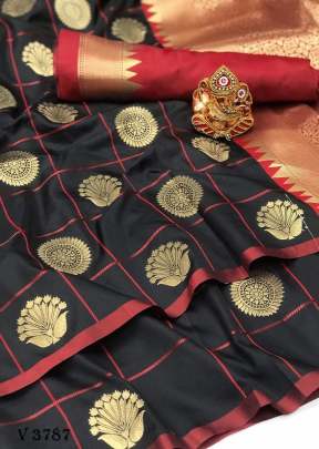 MONIKA Soft Silk Saree With Gold Zari Weaving In Black Color By Surati Fabric