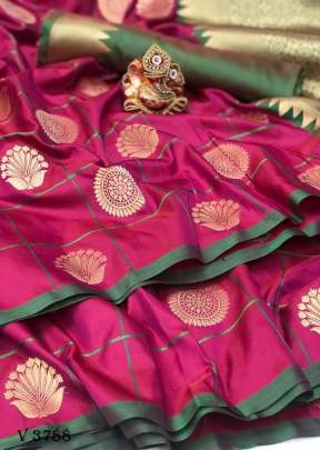 MONIKA Soft Silk Saree With Gold Zari Weaving In Rani Color By Surati Fabric