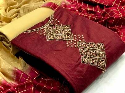 Model Chanderi Silk Maroon  COlor Dress