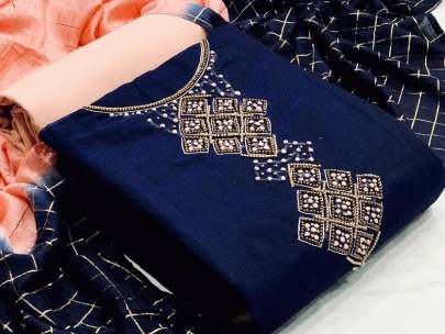 Model Chanderi Silk Royal Blue COlor Dress