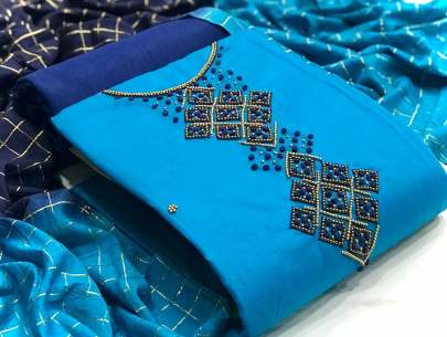 Model Chanderi Silk Sky Blue COlor Dress