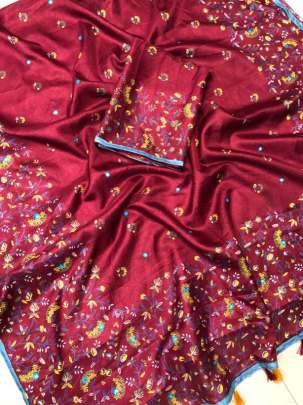 Monika 5 JUTE SILK Maroon Colour Saree