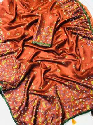 Monika 5 JUTE SILK Orange Colour Saree