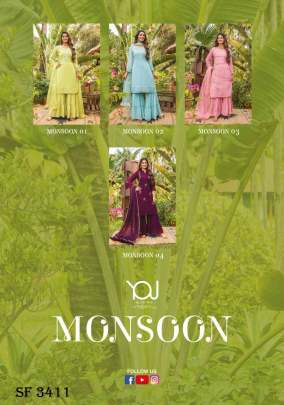 Monsoon Kurti With Heavy layer Sharara & Dupatta In 4 Design By Wanna