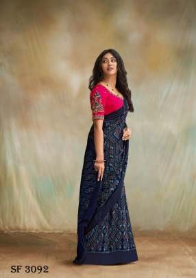 Mul Mul Cotton Saree In Dark Blue Color By S R 