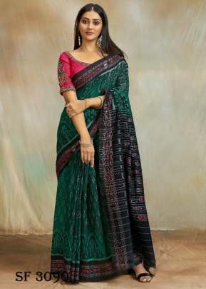 Mul Mul Cotton Saree In  Dark Green Color By S R 