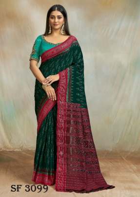 Mul Mul Cotton Saree In  Dark Green Color By S R 