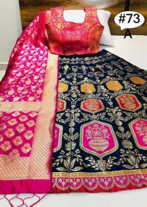 Multi Design Brocade Blue And Pink Colour Lehngha