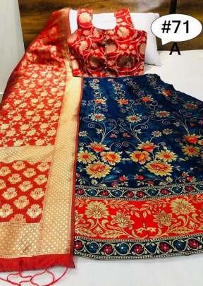 Multi Design Brocade Blue And Red Colour Lehngha