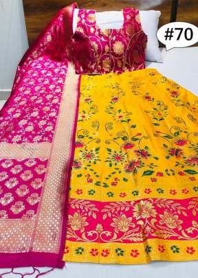 Multi Design Brocade Yellow And Pink Colour Lehngha