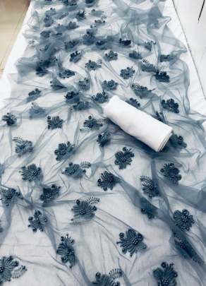 NET WITH MOTI AND EMBROIDERY GREY COLOR