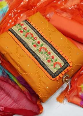 NEW COTTON AND EMBROIDERY WORK DRESS MATERIAL IN ORANGE COLOR.
