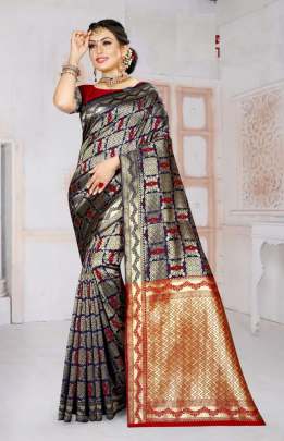 NEW MENKA VOL WEAVING SILK SAREE IN FASCINATING NAVY BLUE COLOR 