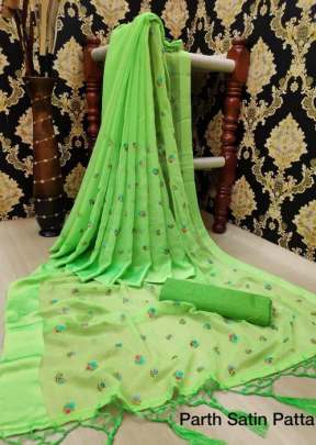NEW PARTH SATIN PATTA  EMBROIDERY AND THREAD SAREE  WITH  LIGHT GREEN COLOR 