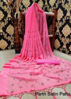 NEW PARTH SATIN PATTA  EMBROIDERY AND THREAD SAREE  WITH  BABY PINK COLOR 