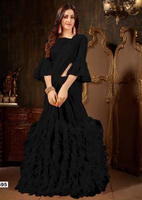 NEW ROOHI RUFFLE VOL-2 GEORGETTE SAREE IN HOT BLACK COLOR
