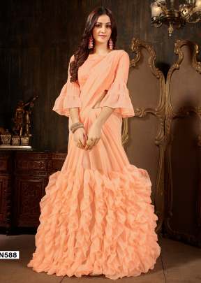 NEW ROOHI RUFFLE VOL-2 GEORGETTE SAREE IN LIGHT PEACH COLOR