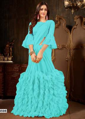 NEW ROOHI RUFFLE VOL-2 GEORGETTE SAREE IN TURQUOISE COLOR