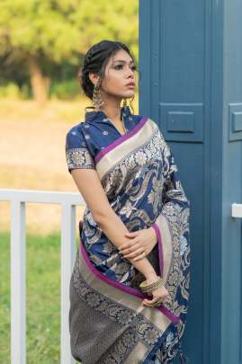 NEW SOFT BANARASI SILK WEAVING SAREE IN SAPPHIRE BLUE COLOR 
