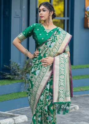 NEW SOFT BANARASI SILK WEAVING SAREE IN DARK GREEN COLOR 