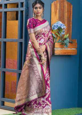 NEW SOFT BANARASI SILK WEAVING SAREE IN DARK PINK COLOR 