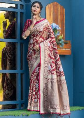 NEW SOFT BANARASI SILK WEAVING SAREE IN IMPERIAL RED COLOR