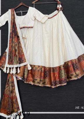 Navaratri Cotton Lehenga In Cream Color By LNB