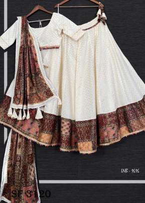 Navaratri Cotton Lehenga In Cream Color By LNB