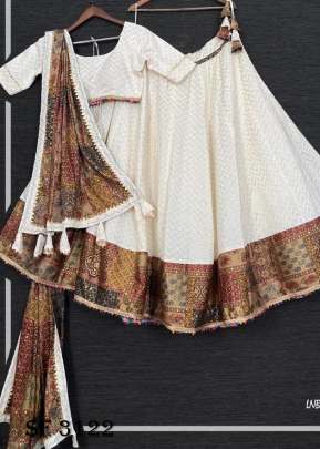 Navaratri Cotton Lehenga In Cream Color By LNB